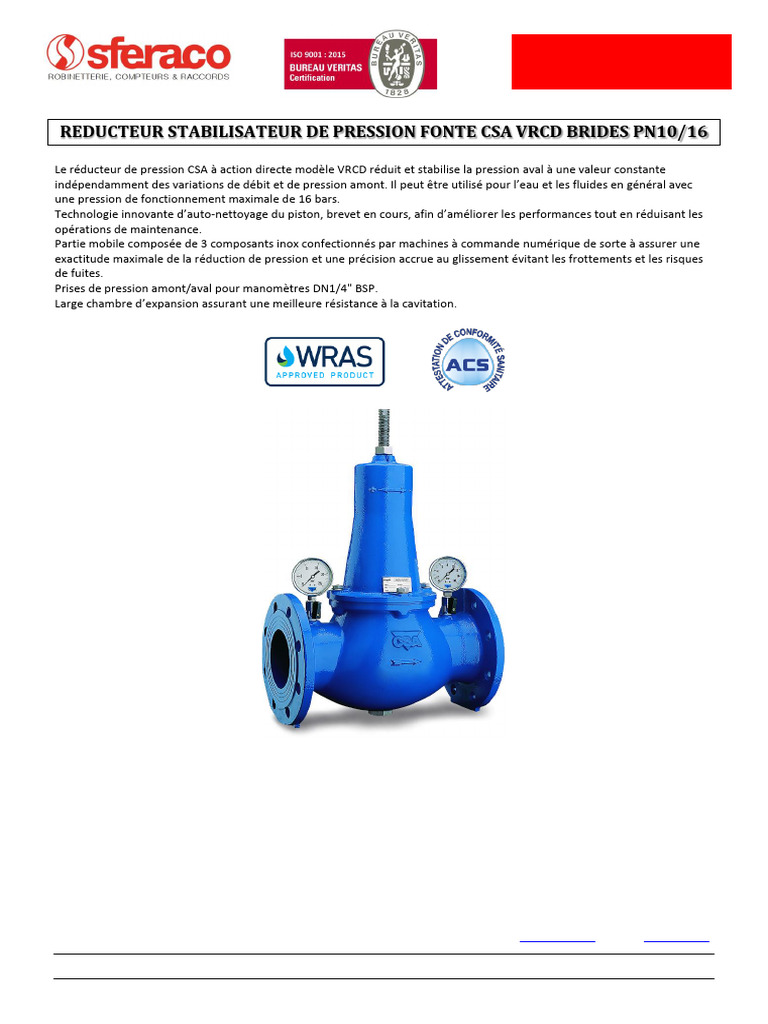 Réducteur de pression VRCD CSA PN10/16 | PDF | Soupape | Piston