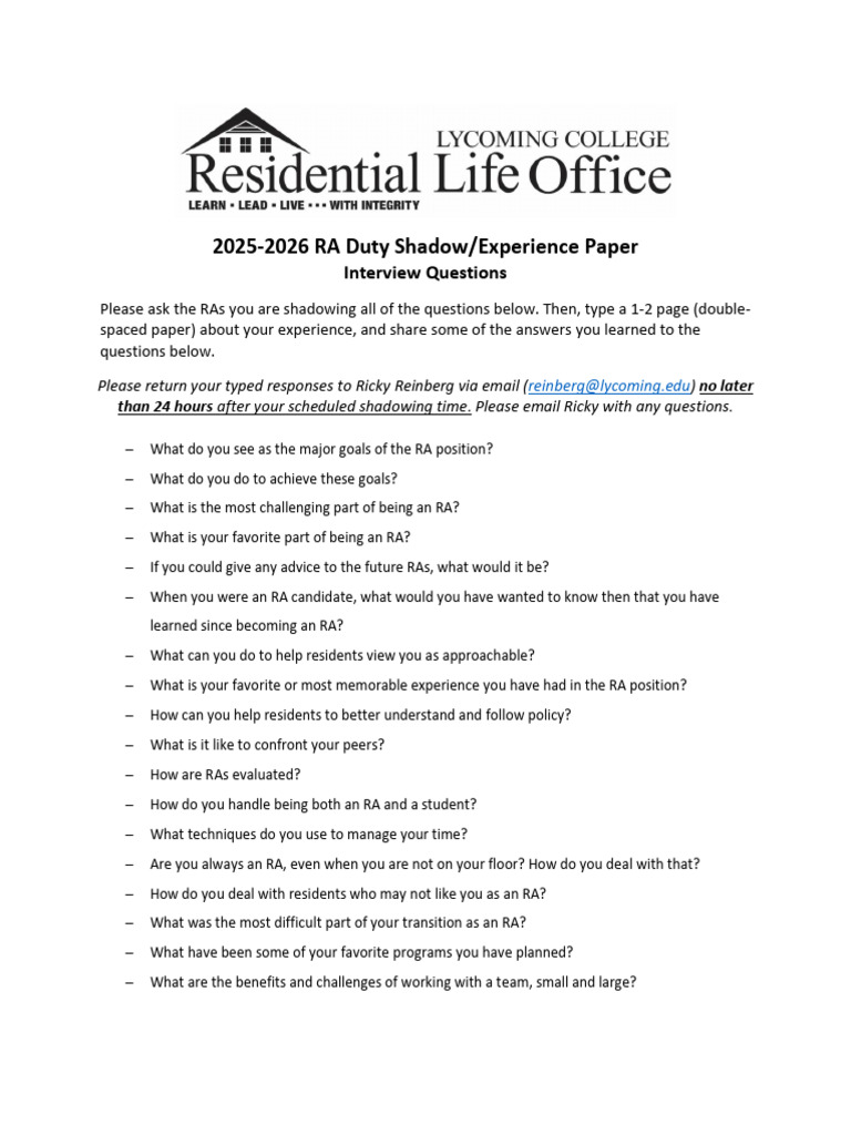 RA Shadowing Experience Questions Guide | PDF