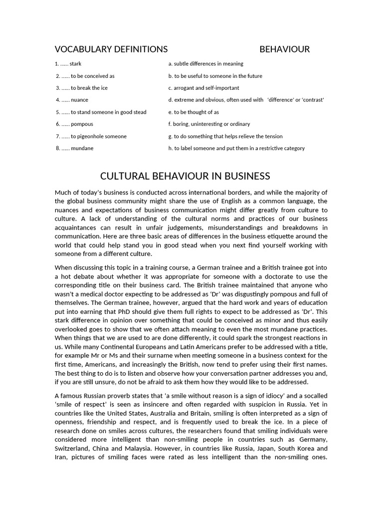 Understanding Cultural Business Etiquette | PDF | Stereotypes | Social ...