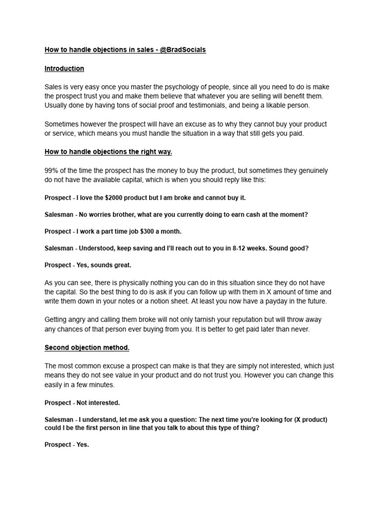 How To Handle Objections in Sales | PDF | Social Psychology | Psychology