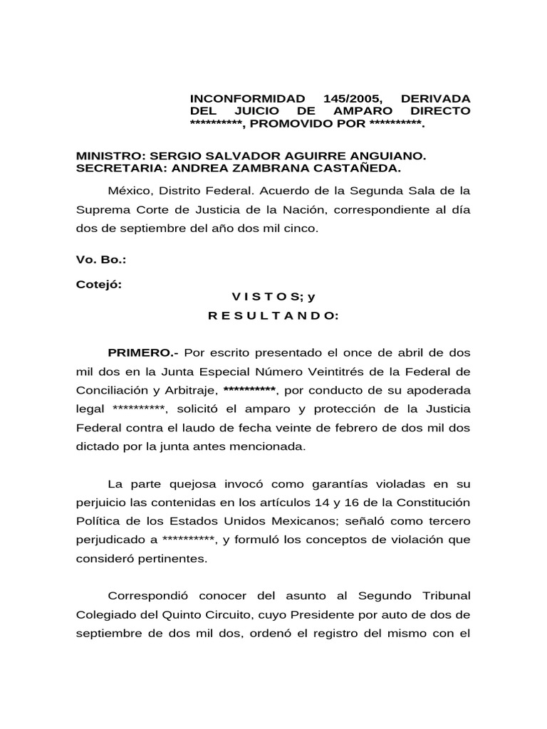 Amparo Directo 145/2005: Laudo Laboral | PDF | Caso de ley | Salario