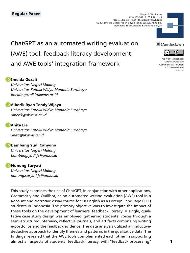 ChatGPT in Automated Writing Evaluation | PDF