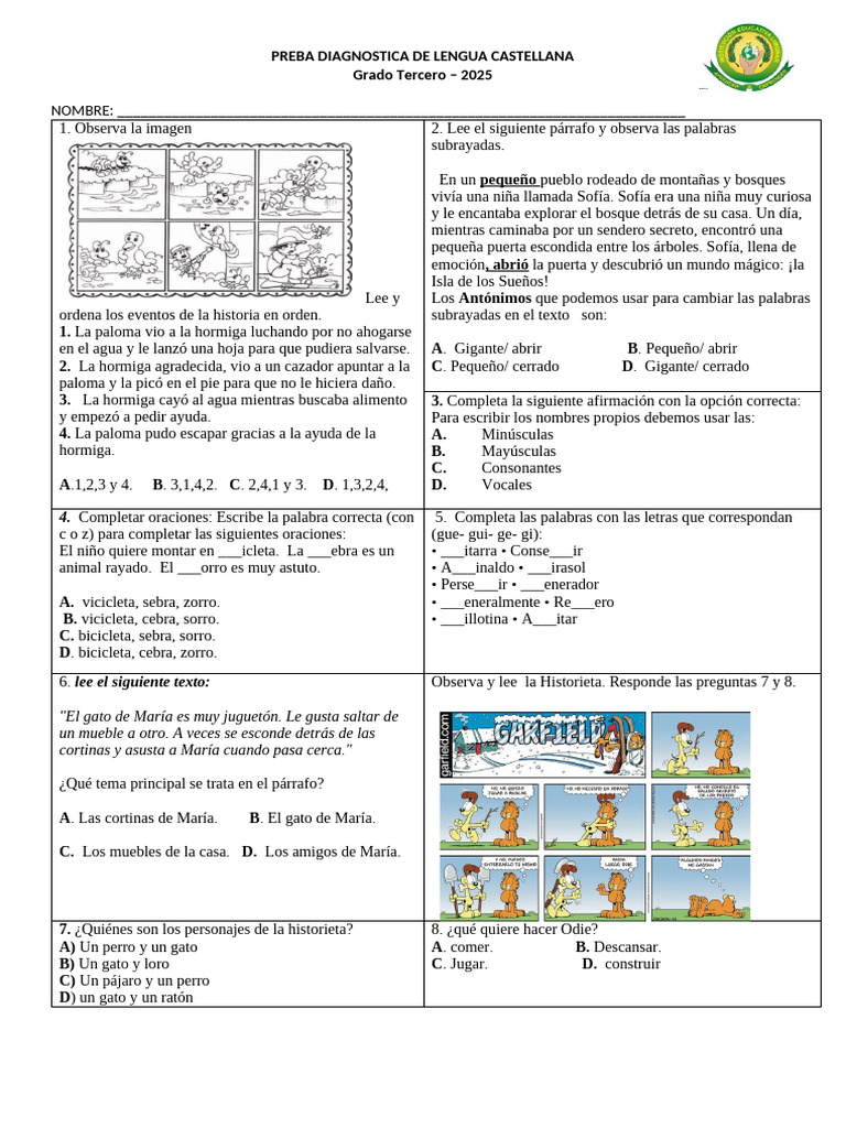Preba Diagnóstica de Lengua 2025 | PDF