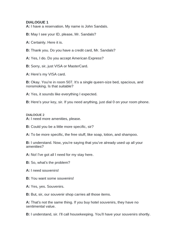 Hotel Check-In and Guest Requests Dialogue | PDF