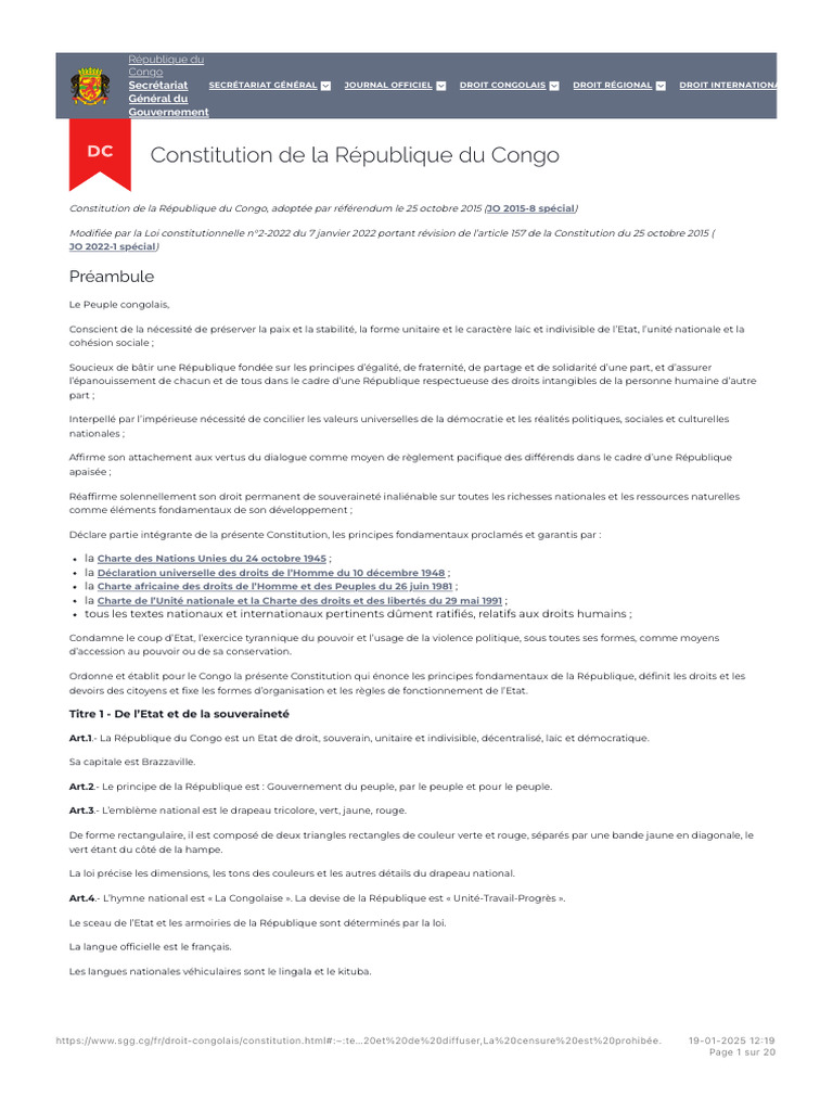 Constitution de la République du Congo | PDF | Président des États-Unis ...