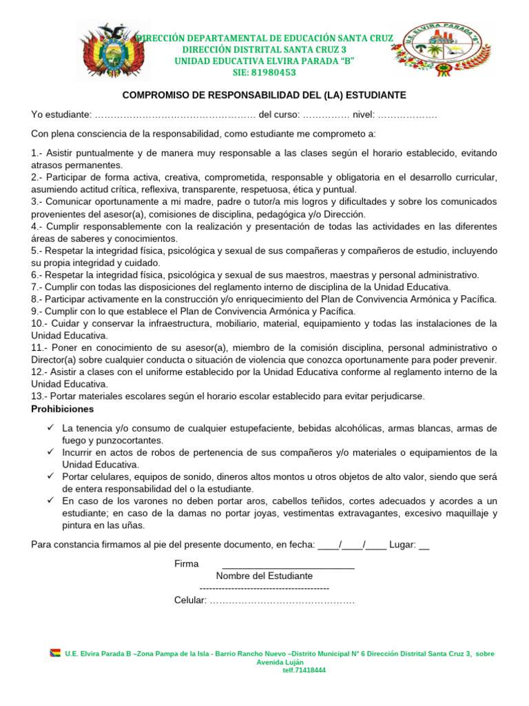 Compromisos del Estudiante en Elvira Parada | PDF