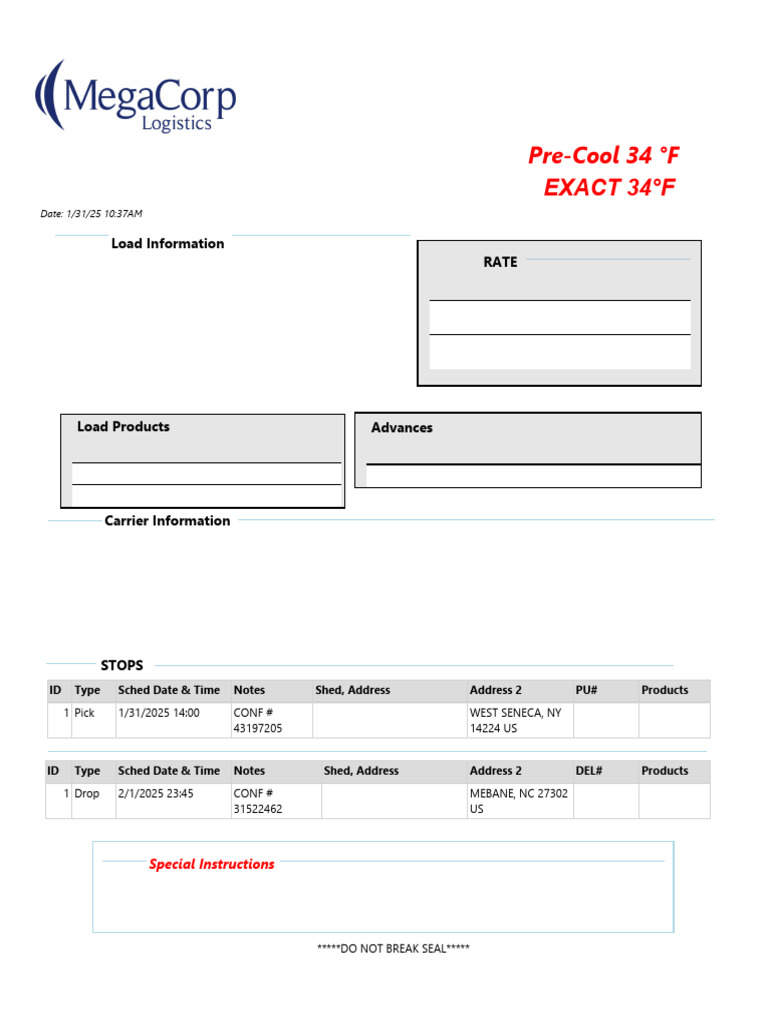 Reefer Load Rate Confirmation MCL 2107697 | PDF | Cargo | Supply Chain ...