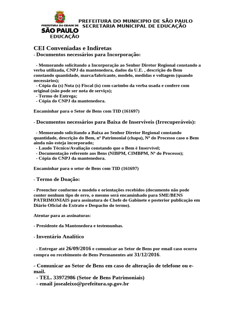 Documentação para CEIs Conveniadas | PDF