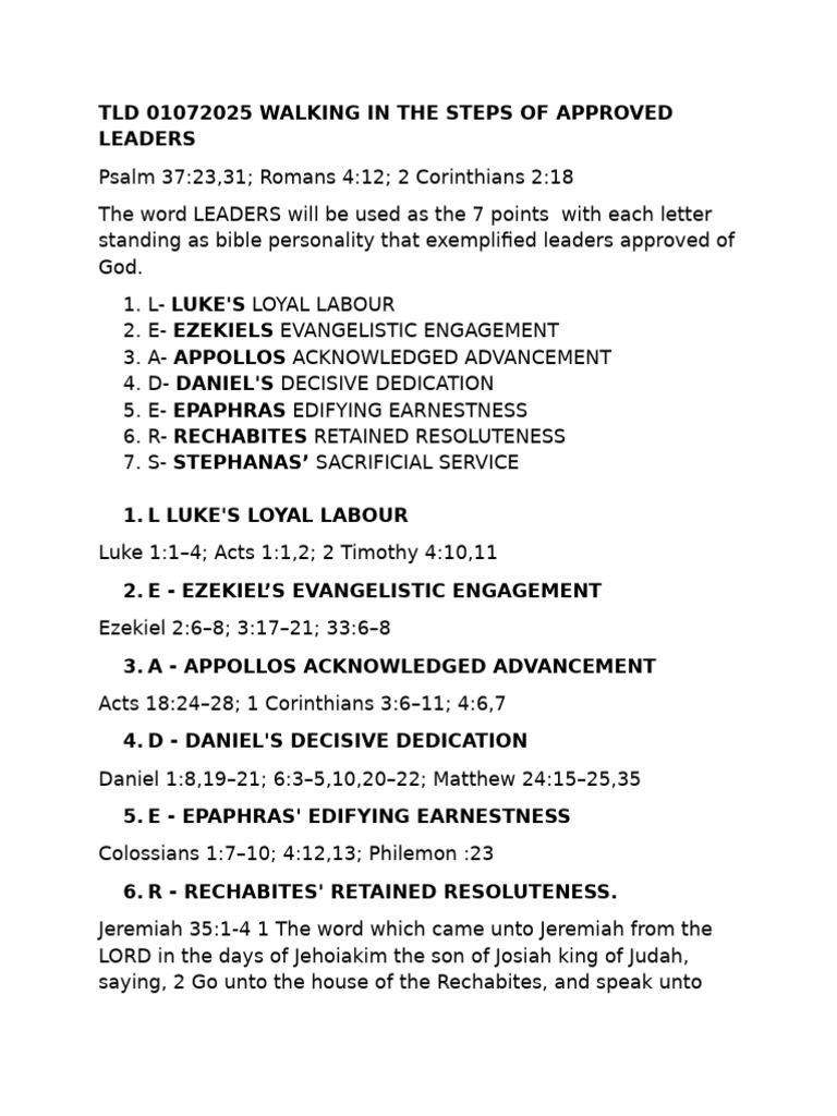 TLD 01072025 Walking in The Steps of Approved Leaders | PDF | Jeremiah ...