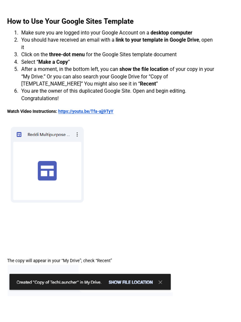 Read Me - How To Get Started On Your Google Site | PDF