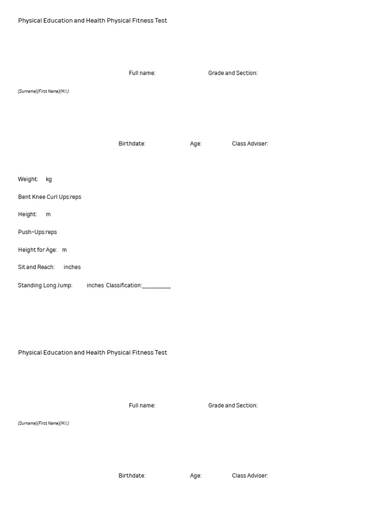 Physical Fitness Test 2 | PDF