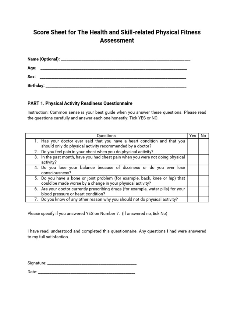 Score Sheet For The Philippine Physical Fitness Test Final Output | PDF ...