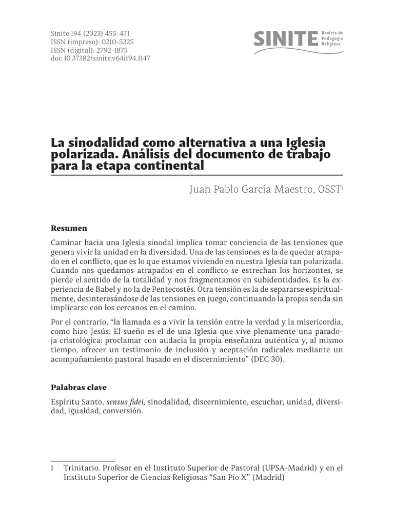 Sinodalidad: Camino hacia la Unidad Iglesia | PDF | Iglesia Católica ...