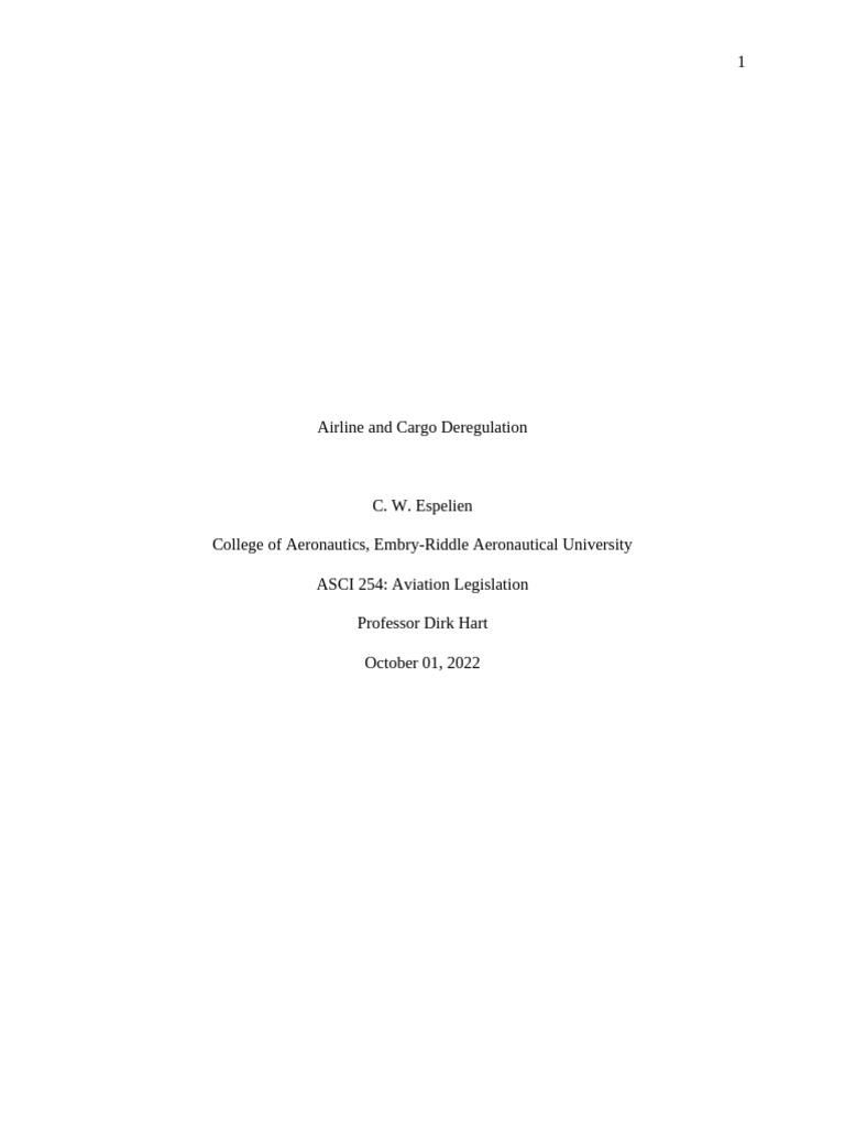 Espelien Airline and Cargo Deregulation Research Paper | PDF | Airlines ...