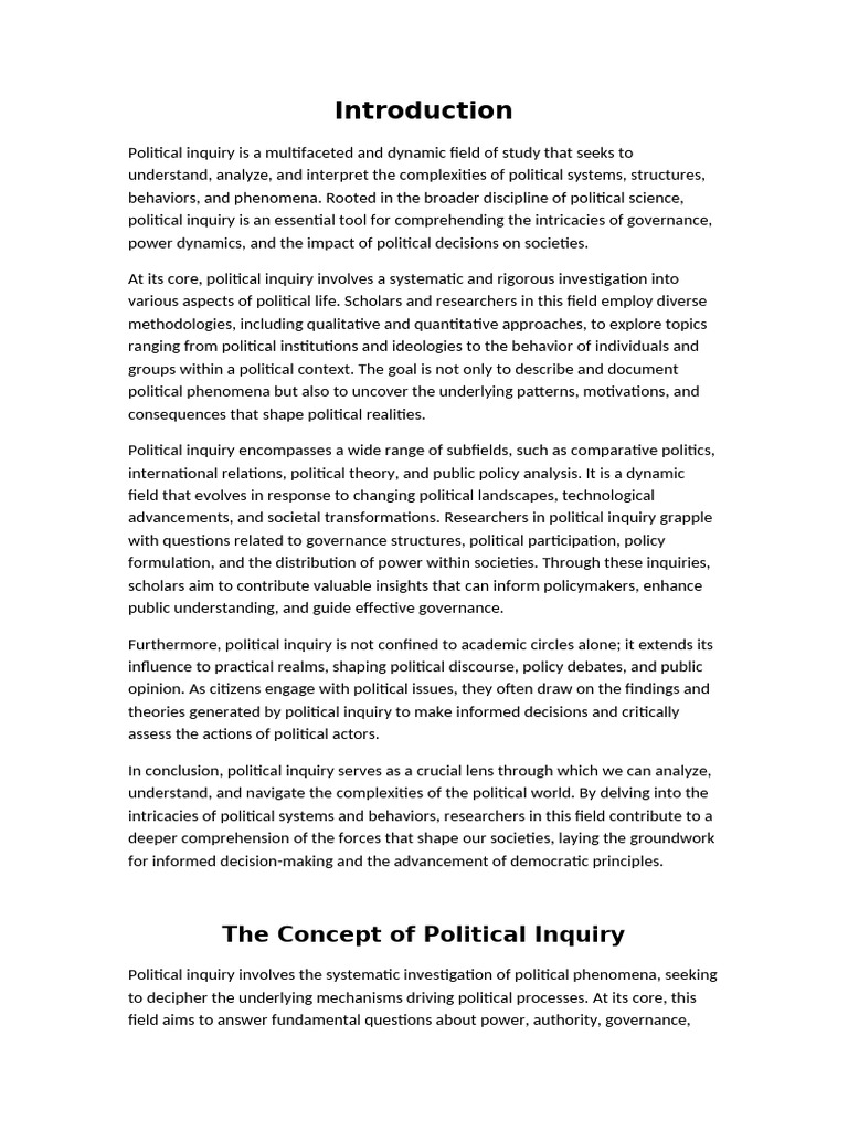 Core Concepts of Political Inquiry | PDF | Hypothesis | Policy