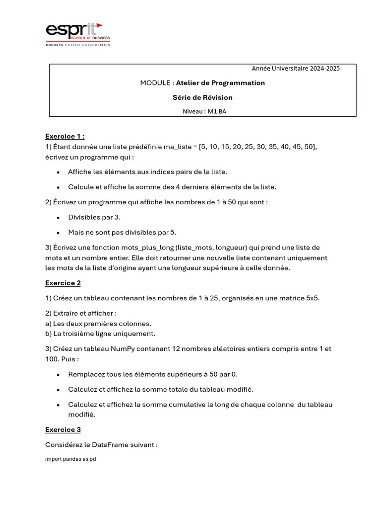 Exercices de programmation en Python | PDF