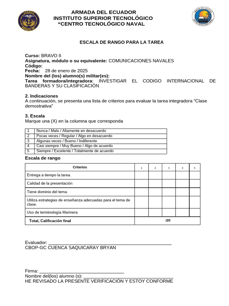 ESCALA DE RANGO PARA LA TAREA | PDF