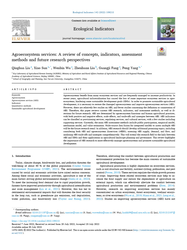 Agroecosystem Services: Concepts and Methods | PDF | Ecosystem ...