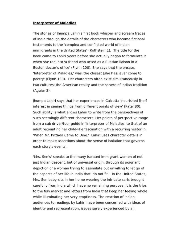 Interpreter of Maladies Context PDF