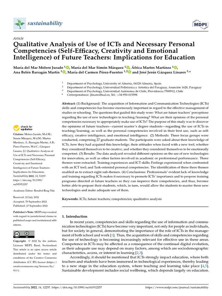 Future Teachers' ICT Skills and Competencies | PDF | Self Efficacy ...