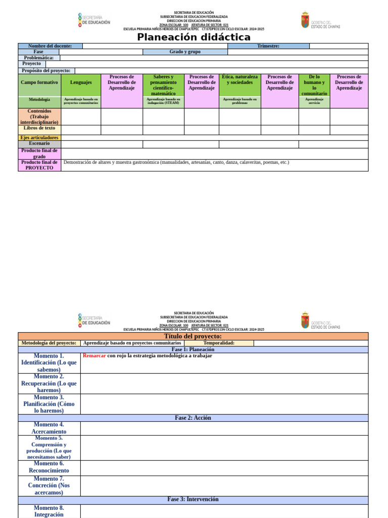 Formato de Planeación Didáctica Primaria | PDF | Aprendizaje ...