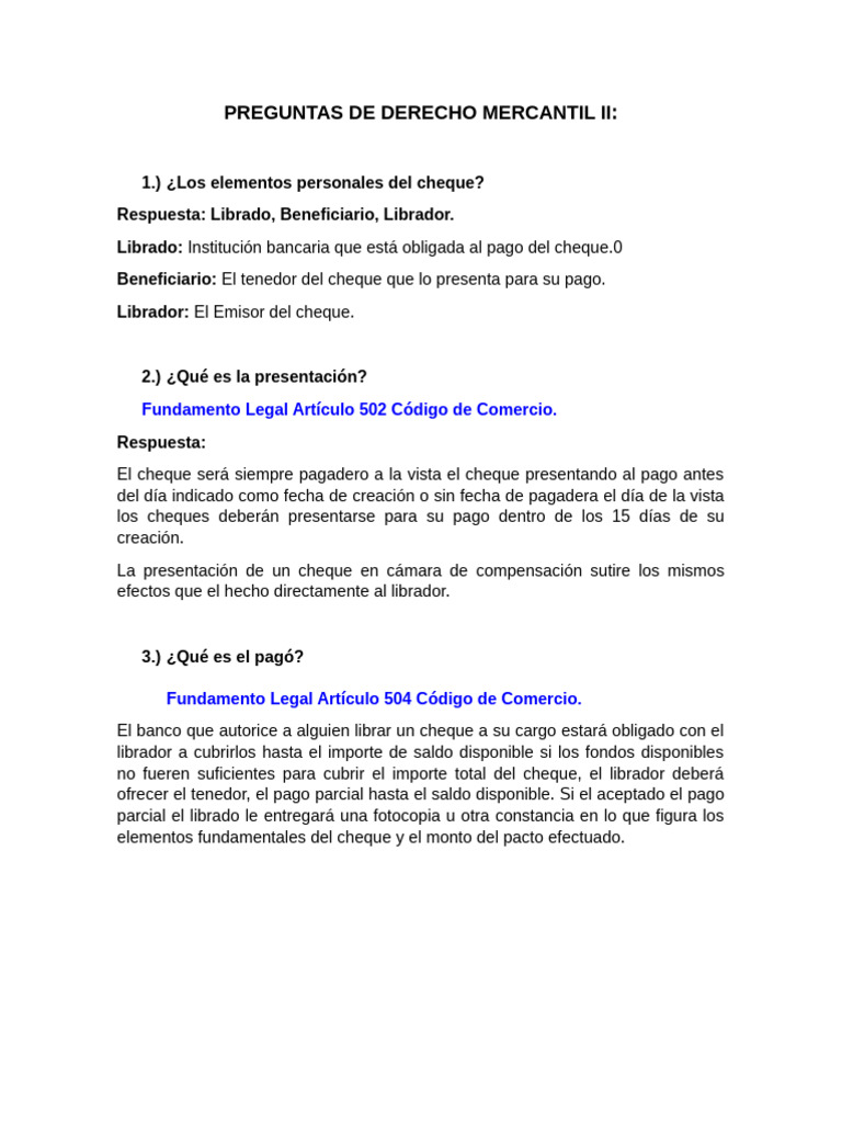 Elementos y Tipos de Cheques en Derecho Mercantil | PDF | Cheque | Bancos