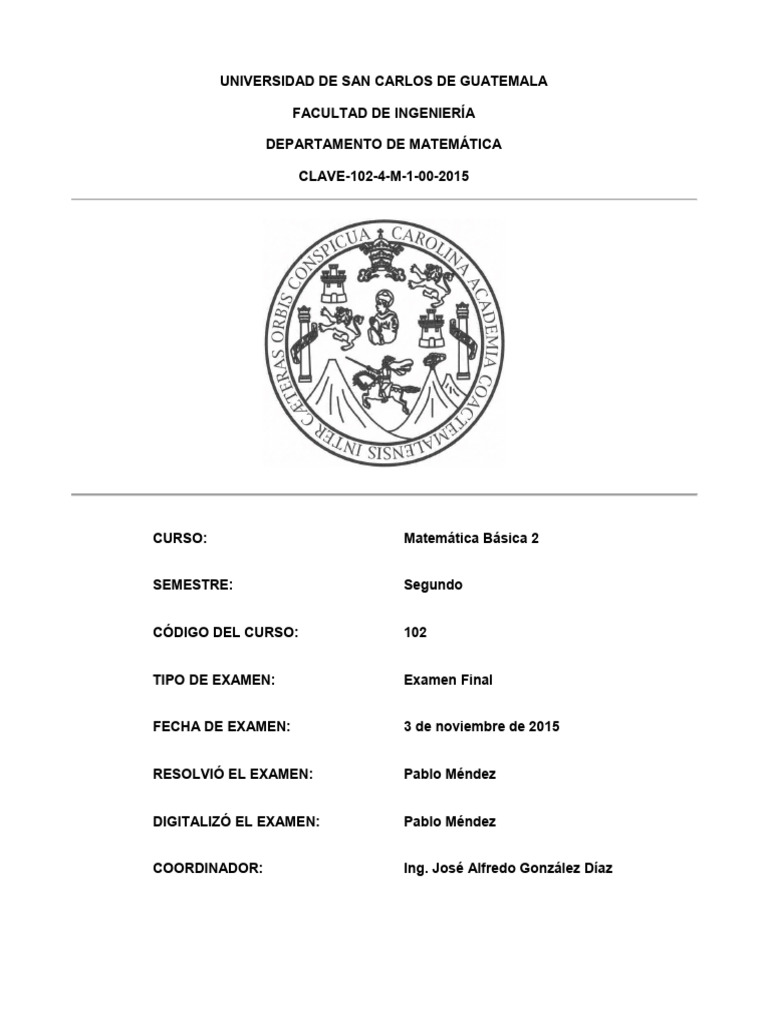 Examen Final Matemática Básica 2 | PDF | Ecuaciones | Integral