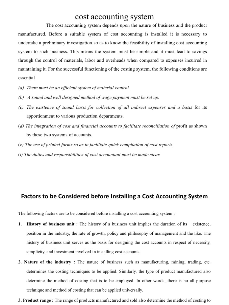 Cost Accounting System PDF Cost Accounting Employment