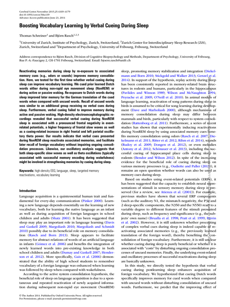 Verbal Cueing Enhances Vocabulary Recall | PDF | Sleep | Neural Oscillation