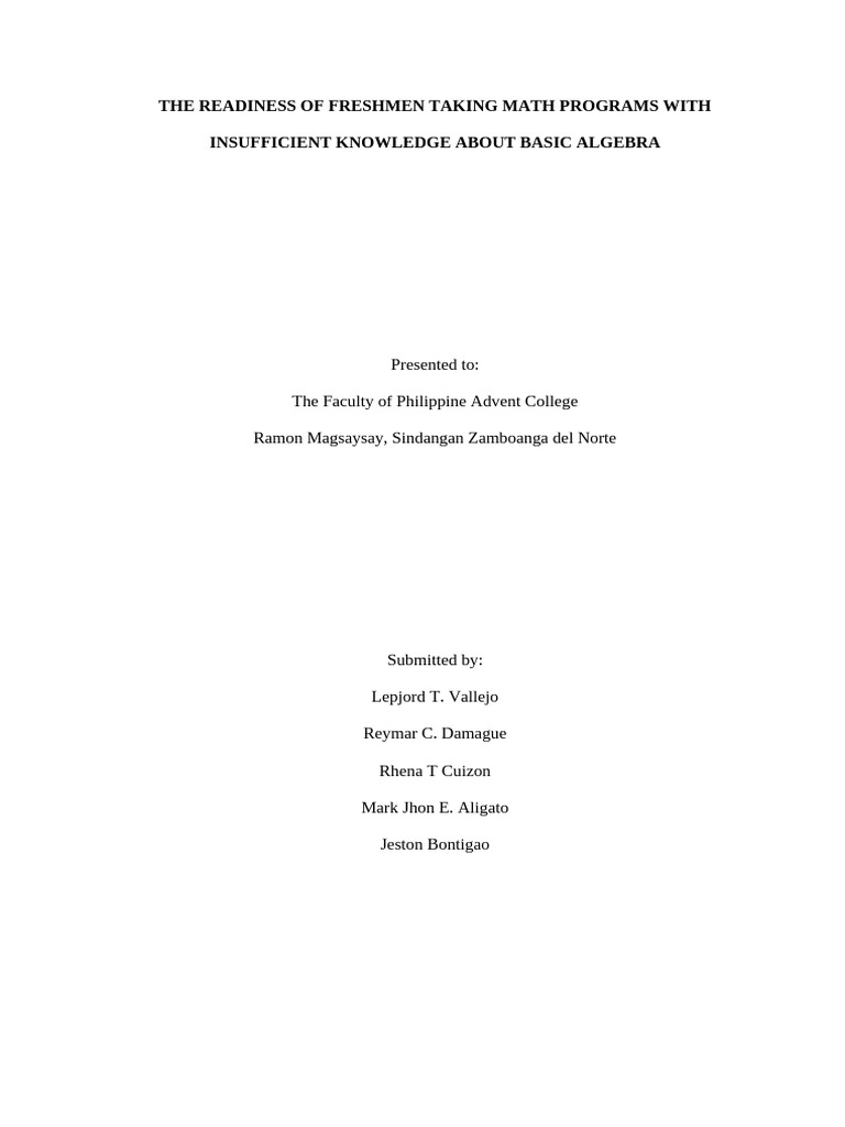 Freshmen's Algebra Readiness Challenges | PDF | Learning | Teaching ...