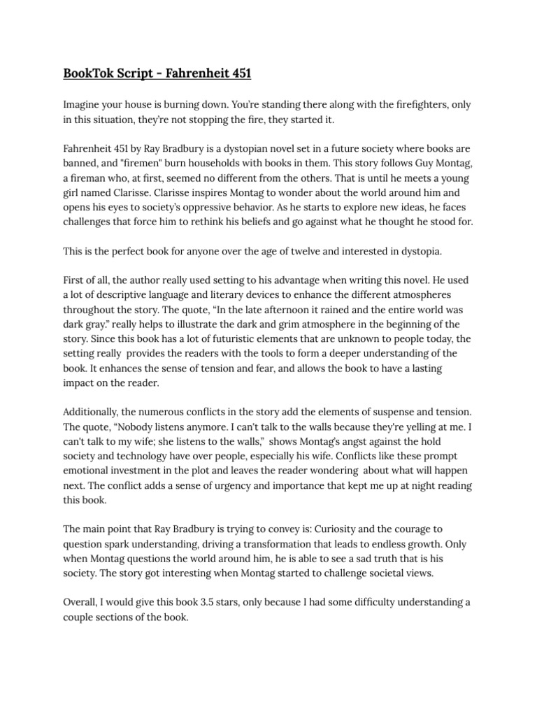 Fahrenheit 451 BookTok Script | PDF