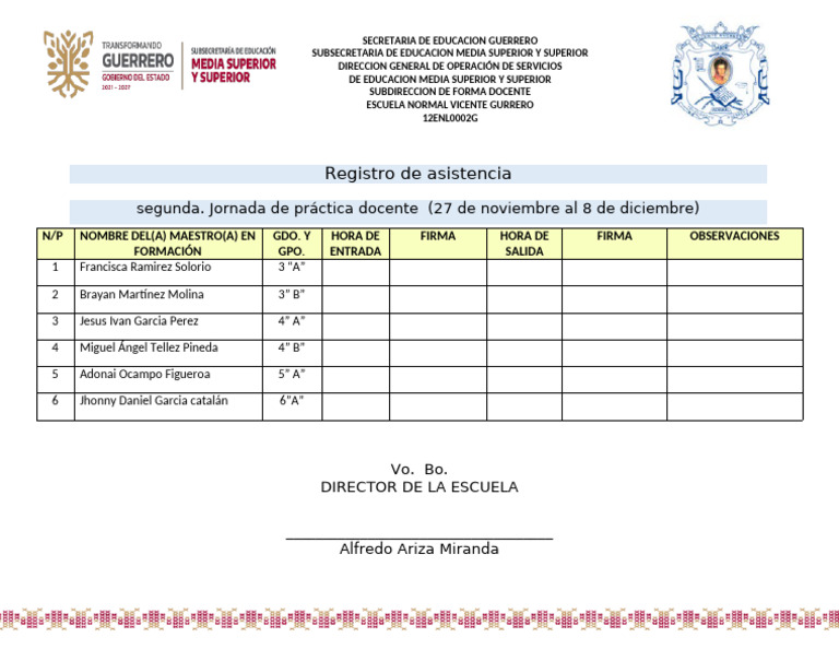 Registro de Asistencia Docente 2023 | PDF