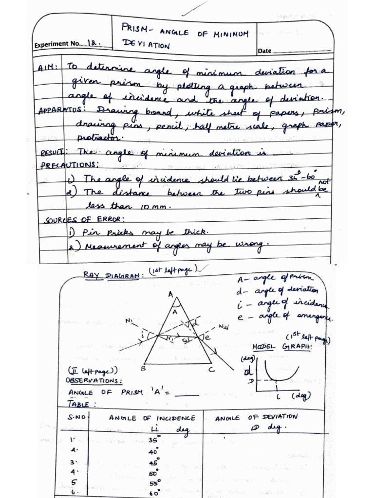Prism - Angle of Minimum Deviation | PDF