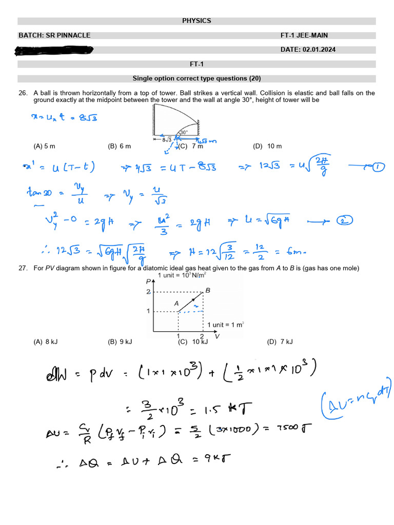 JEE-Main Physics FT-1 Question Set | PDF | Electrical Resistivity And ...