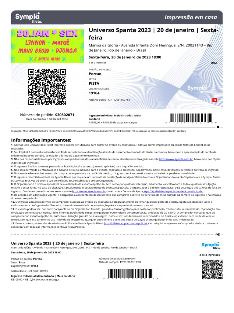 Ingresso Meia-Entrada Universo Spanta 2023 | PDF | Internet