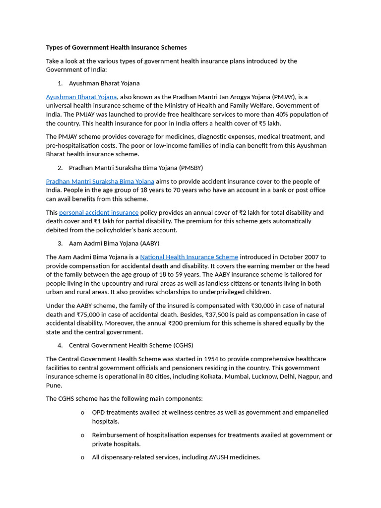 Overview of Indian Health Insurance Schemes | PDF | Health Care ...
