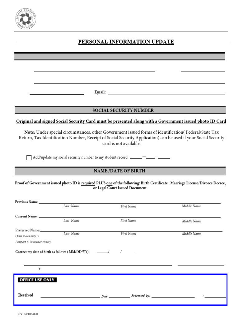 Personal Information Update Form | PDF | Identity Document | Privacy