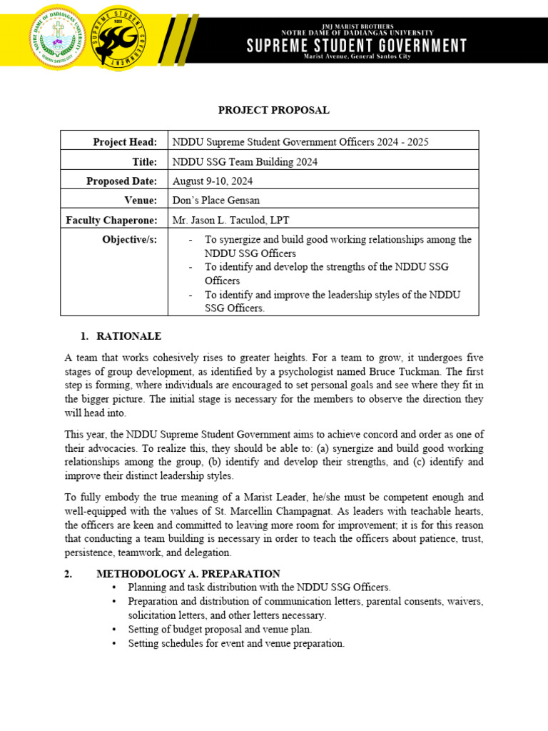 NDDU SSG Team Building 2024 Proposal | PDF