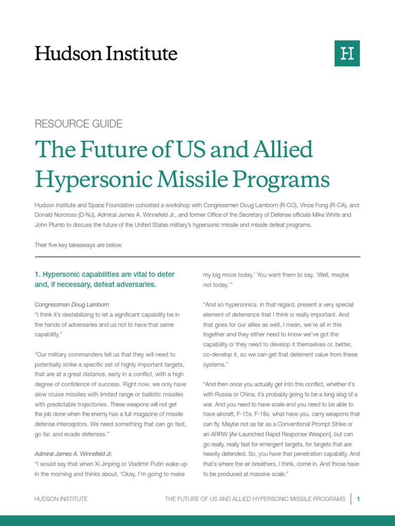 Future of US Hypersonic Missile Programs | PDF | Missile Defense | Missile