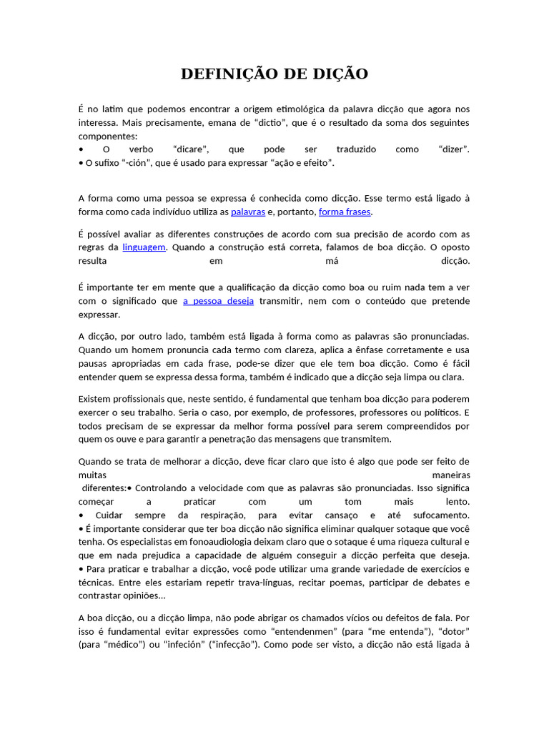 Definição da Dicção | PDF | Palavra | Definição