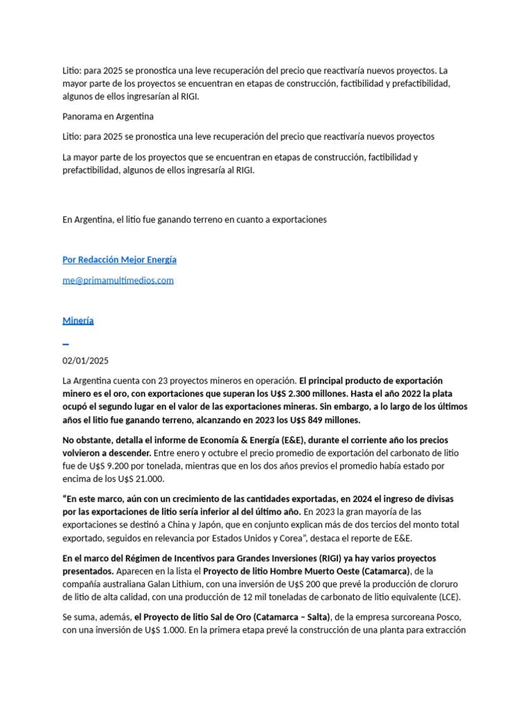 Recuperación del precio del litio en 2025 | PDF | Litio | Economias