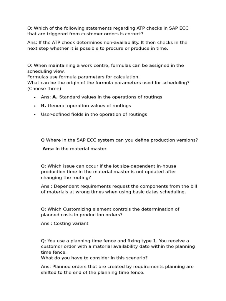 SAP ECC Production Planning Q&A | PDF