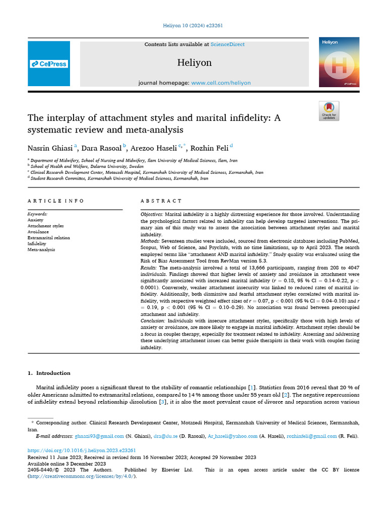 Attachment Styles and Infidelity Analysis | PDF | Infidelity | Meta ...