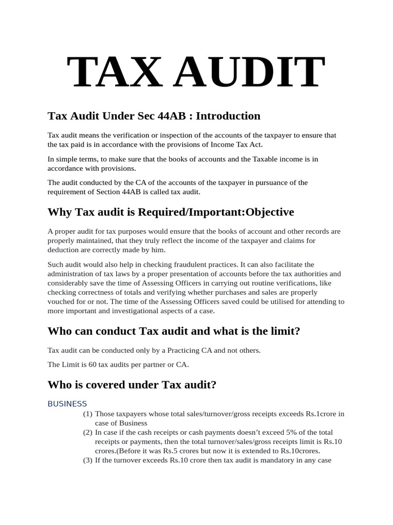 Tax Audit Overview and Requirements | PDF | Taxes | Audit