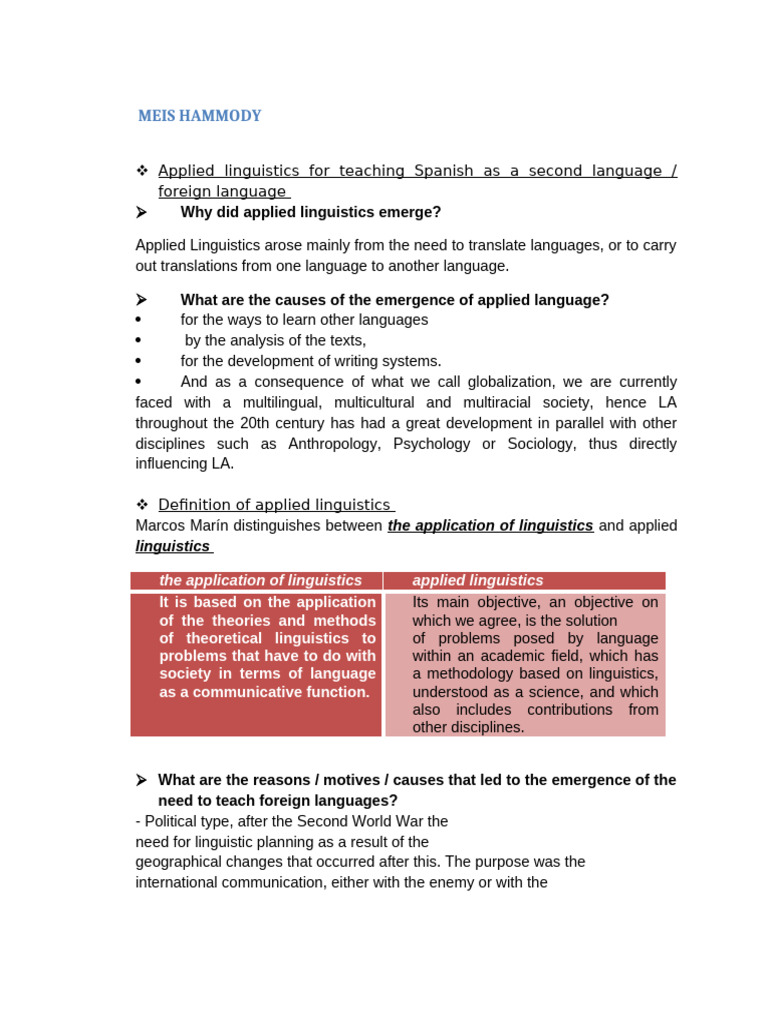 Applied Linguistics To The Teaching of Spanish As A Second Language ...