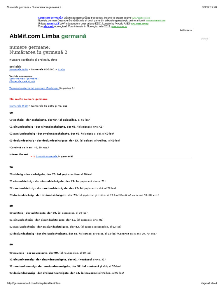 Numerele Germane - Numărarea În Germană 2 | PDF