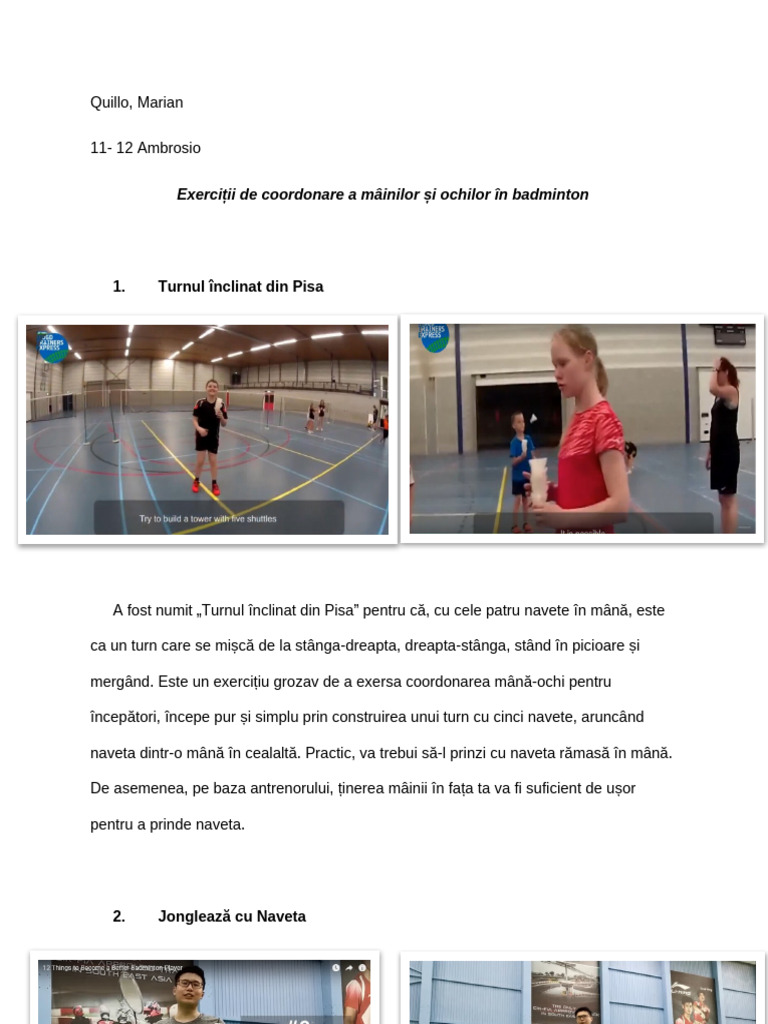 Exerciții de Coordonare A Mâinii Și Ochiului În Badminton | PDF