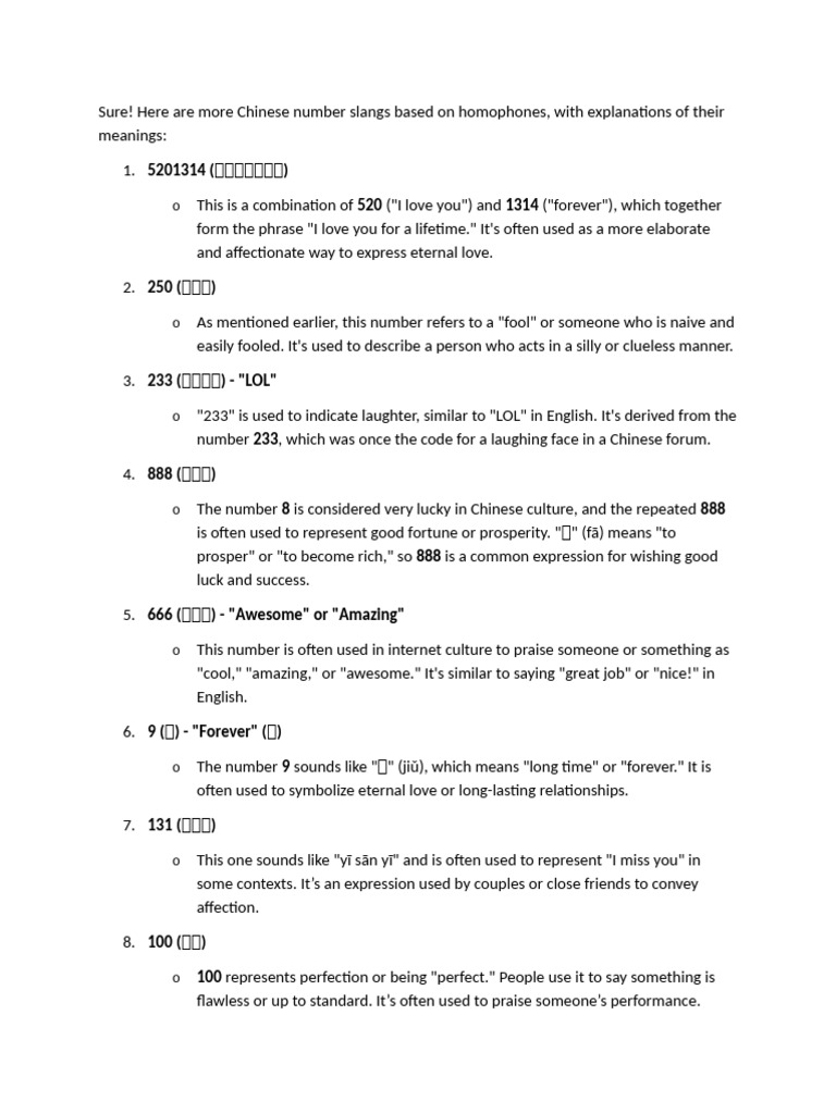 Chinese Number Slangs and Love Days | PDF | Valentine's Day
