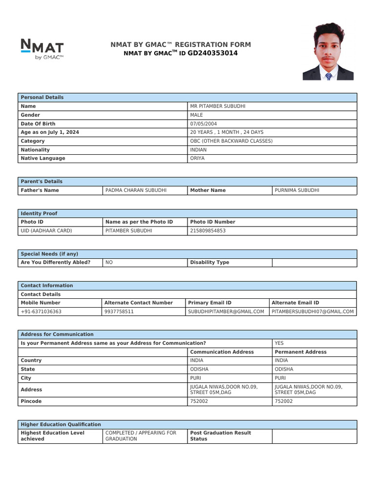 Application Form NMAT | PDF