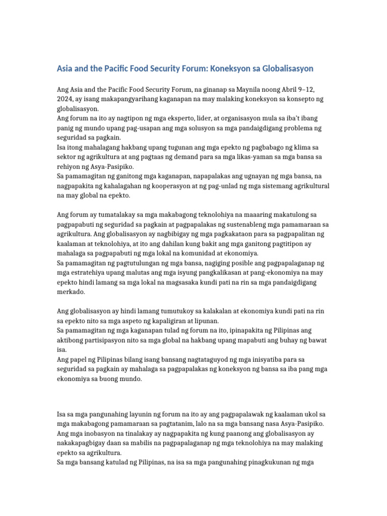 Asia and The Pacific Food Security Forum Detailed | PDF